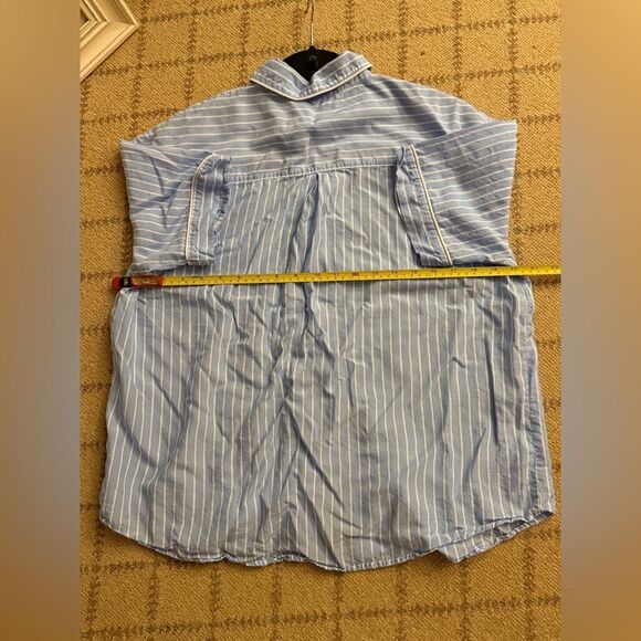 Stars Above Blue and  white striped pajama top shirt button up L - Picture 7 of 9